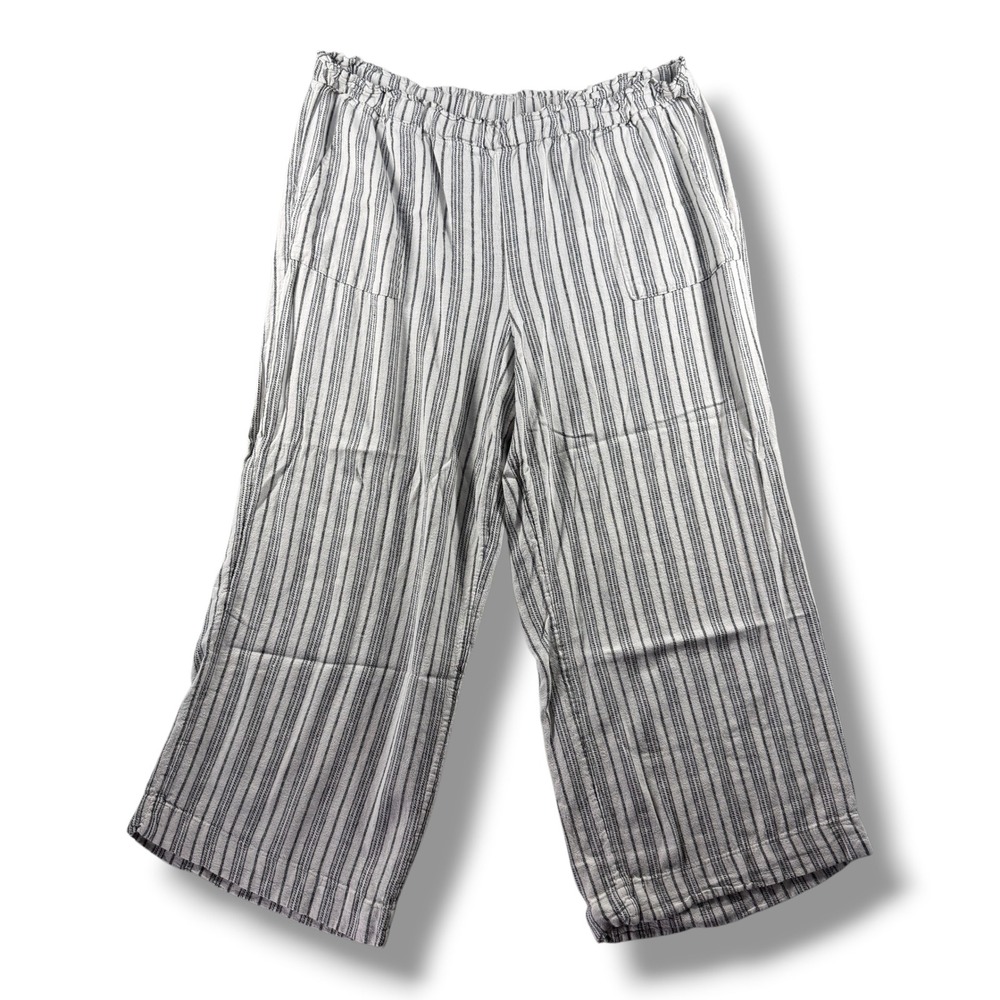 Time and Tru Womens XL White Black Striped Wide Leg Elastic Waist Crop Pants